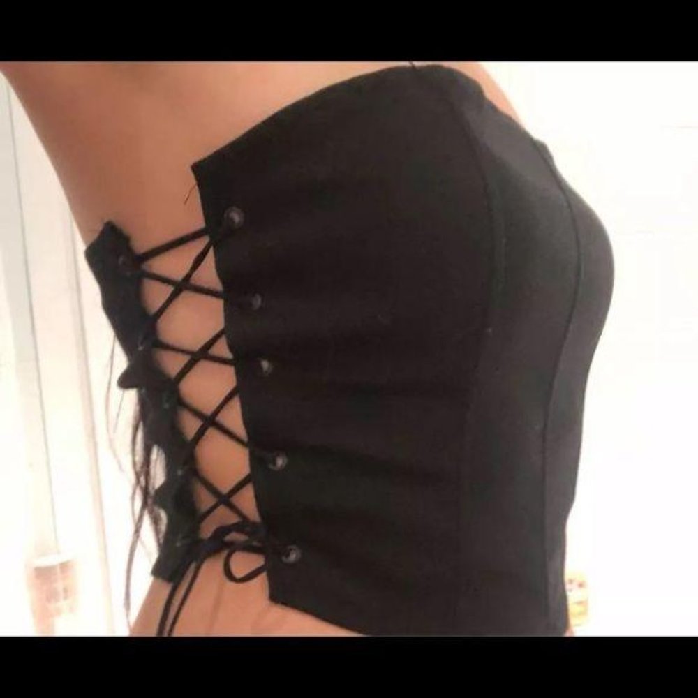 NEW Black Side Lace up Strapless Corset Top - Picture 7 of 14